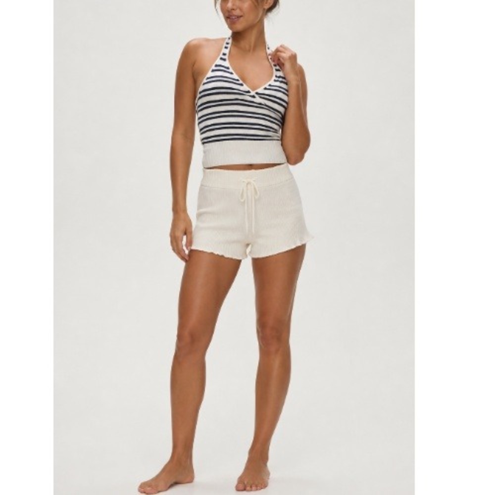 Frankies Bikinis Dylan Cloud Knit Halter Top Starlit Stripe Navy White XL NEW